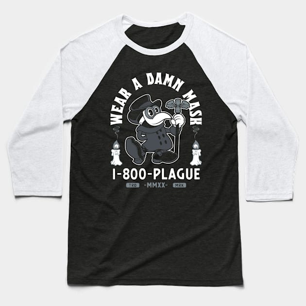 Vintage Cartoon Plague Doctor - Wear a Damn Mask - Macabre Baseball T-Shirt by Nemons